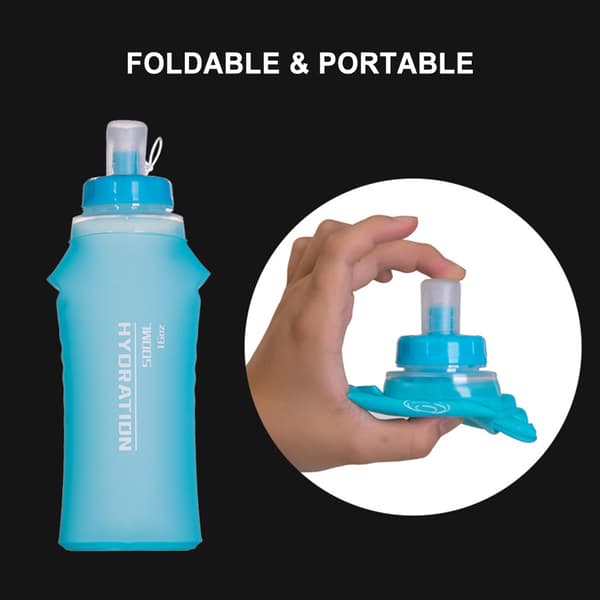 2-pack mjuka TPU hopfällbara vattenflaskor 500 ml för löpning, vandring, cykling, maraton