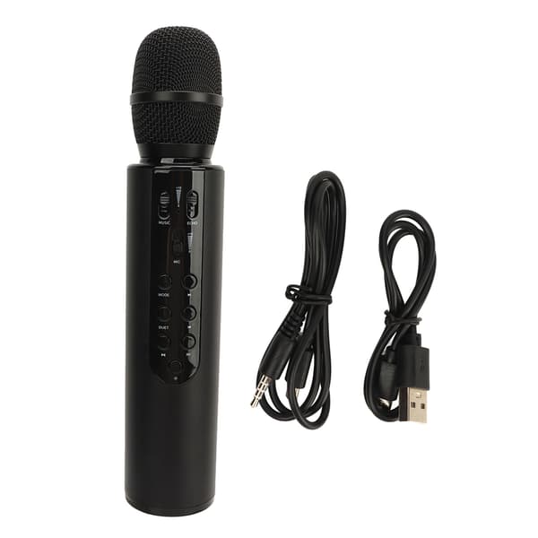 Trådløs kondensator karaoke-mikrofon med to højttalere, bærbar Bluetooth, sort