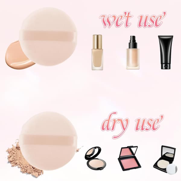 Sæt med 6 runde pudderkvaster - Bomuld - Fløjl - Til løs og presset pudder - Blush-applikator (beige)