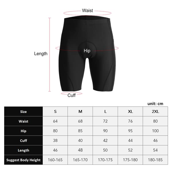 Cykelshorts til mænd med gelpolstring, åndbare, hurtigtørrende og med lommer