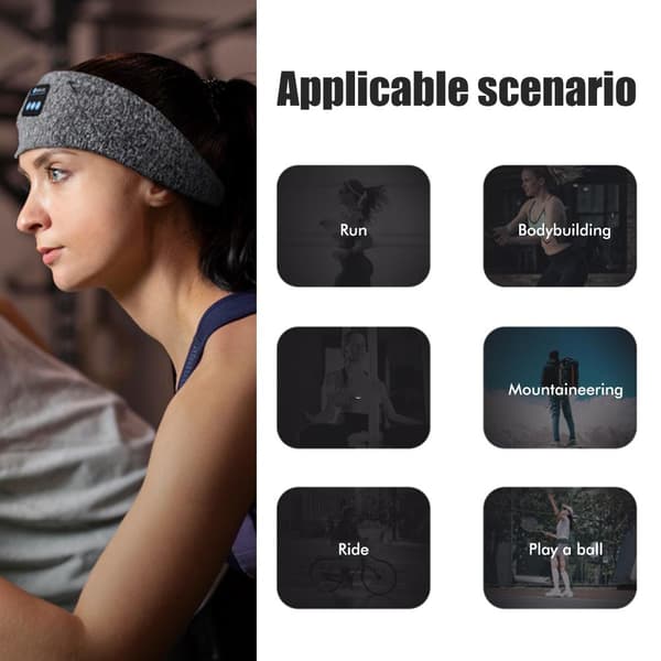 Bluetooth 5.0 hodetelefoner med elastisk pannebånd for sport, løping, yoga og søvn, med mikrofon.