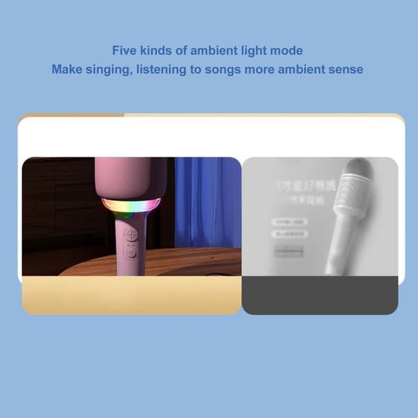 Bærbar trådløs Bluetooth-mikrofon med 5 omgivende lysmoduser for sang, rosa