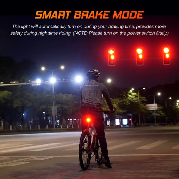 Genopladelig Smart Cykelbaglygte IPX6 med Bremsesensor og 5 Tilstande