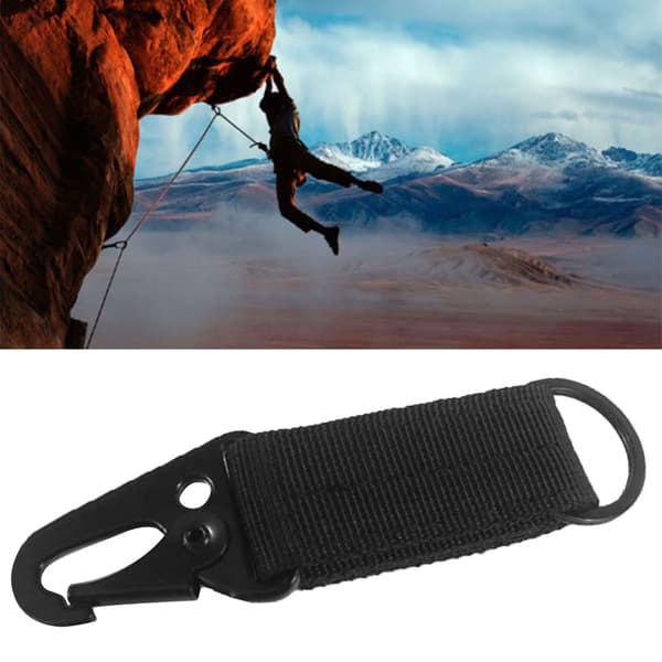 Nylon bæltenøglering med multifunktionel bjergbestigningsspænde til camping, vandreture, backpacking, sort
