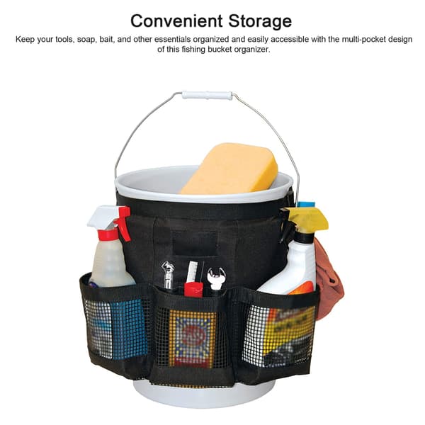 Organizer til 5-gallon spand med flere lommer til isfiskeri, bilvask og havearbejde