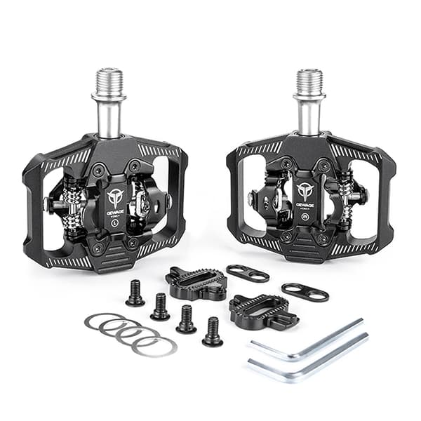 Dobbeltklips MTB-pedaler med klamper kompatible med SPD-system til mountainbikes