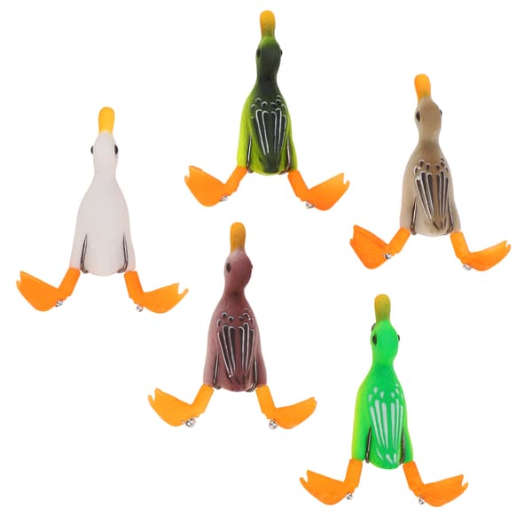 5 st flytande anklockbete med krokar, 3D-gummi basfiskedrag