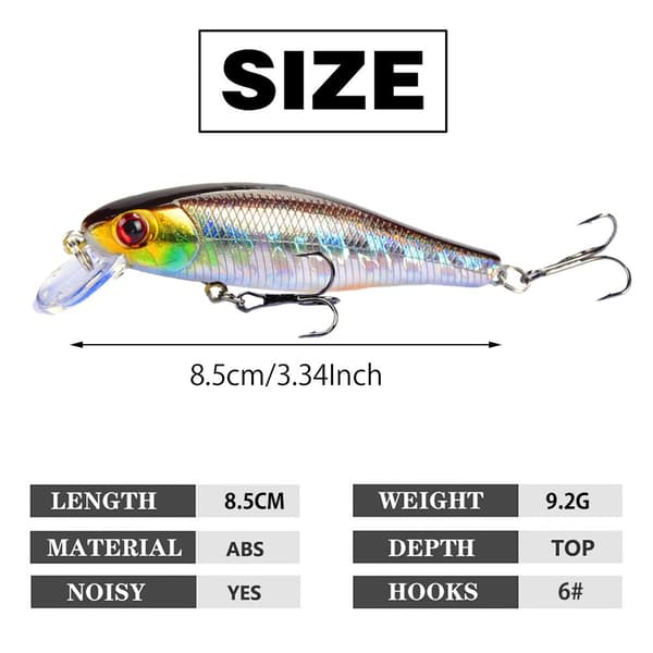 5 stycken 3D Hard Bait Crank Baits Wobbler Fiskedrag med Treble Hooks 8.5cm 9.2g