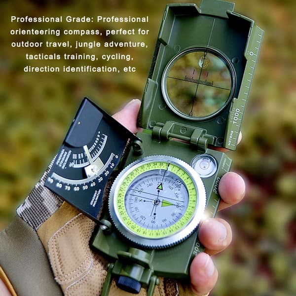 Professionel Multifunktionel Kompas til Camping, Vandring og Navigation med Klinometer og Kortmåler.