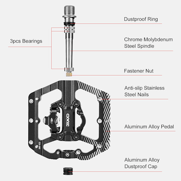 MTB-pedal med dobbelt platform og klamper til SPD-systemer, erstatning til mountainbikes