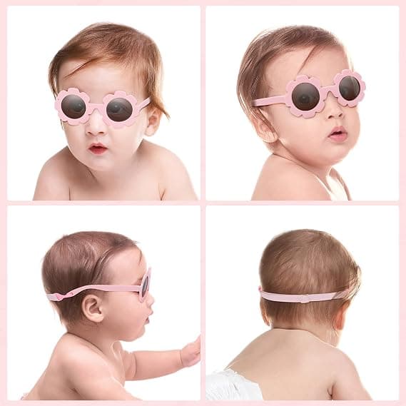 Solbriller for barn, polariserte babysolbriller, Anti-UV400 med justerbar stropp for jenter og gutter i alderen 0-3 år (rosa)