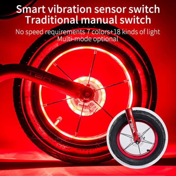 LED Cykelhjullys, 7 Farver, 18 Tilstande, Genopladeligt, til Børnebalancykel.