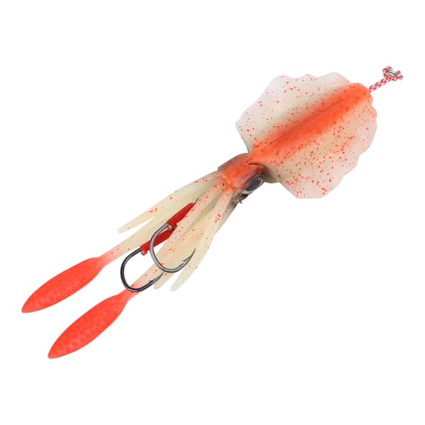 Bläckfiskfiskedrag i silikon, mjukt, självlysande, bläckfiskimitation, orange, 86g