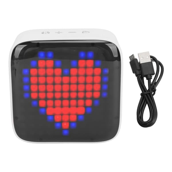 Bärbar Mini Retro Bluetooth-högtalare med färgglada LED-lampor, pixelstil, IPX6, grå