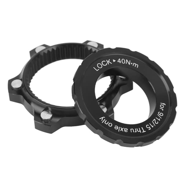 Center Lock Navadapter til 6-hullers skivebremser i aluminiumslegering med sort låsehætte