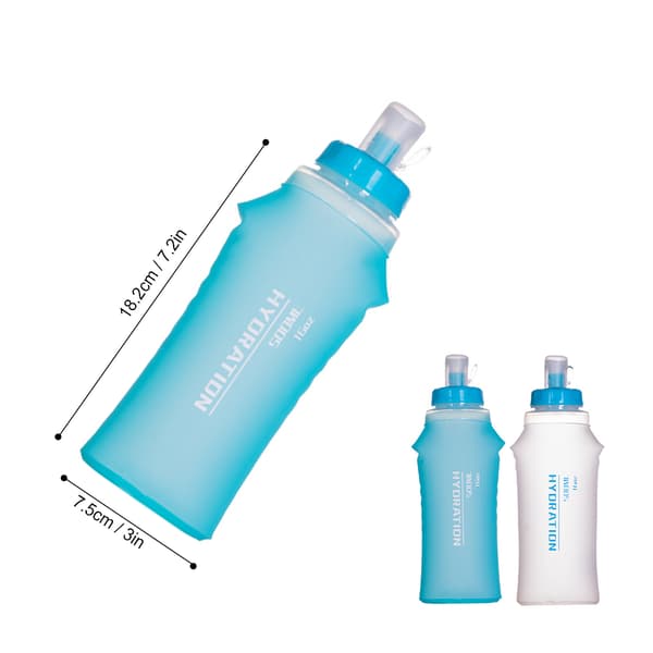 2-pack mjuka TPU hopfällbara vattenflaskor 500 ml för löpning, vandring, cykling, maraton