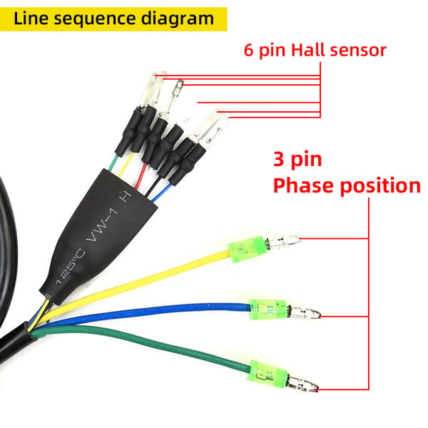 Motoradapterkabel med hunstik, 6-benet Hall-sensor og 3-benet faseforbindelse til ombygning af elcykel