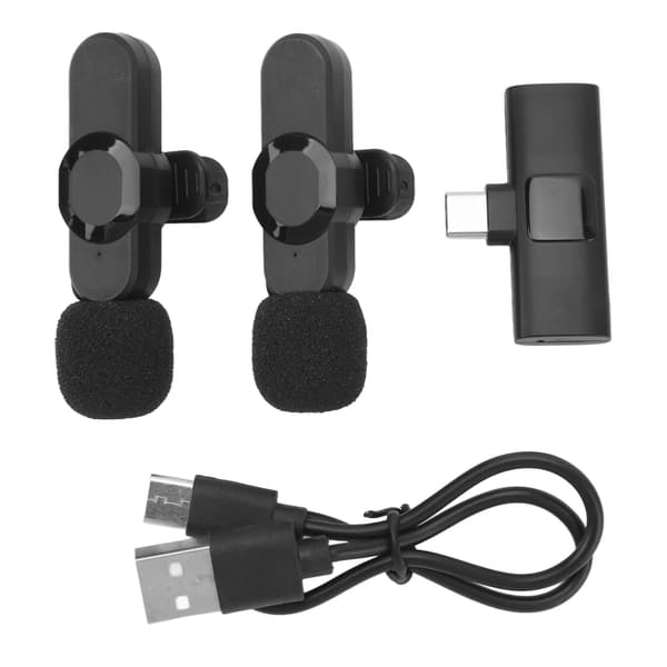 2 stk trådløs 2,4 GHz Lavalier-mikrofon med støyreduksjon og klipsdesign for Android-opptak og -strømming