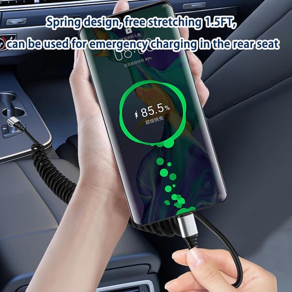 Pakke med 2 oprullede USB-C til USB-C kabler, 90-graders bilkabel, med datasynkronisering til iPhone 16 15