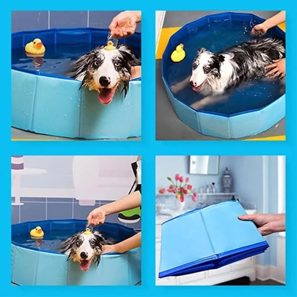 Hundepool, Hundebadekar, Foldbart PVC-bassin, Skridsikkert kæledyrsbadekar, 60 x 20 cm (L)