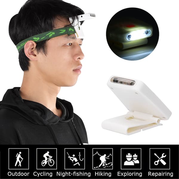 Oppladbar USB LED-hattelykt med infrarød sensor for nattfiske - hvit