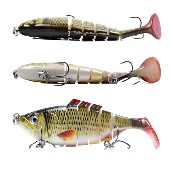 Fiskedrag 10cm 16.5g 6 segment med 3D-ögon trekrok för abborre öring sötvatten och saltvatten