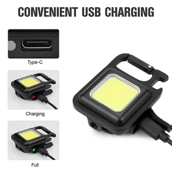 Mini 3-in-1 LED-taskulamppu pullonavaajalla, magneettinen avaimenperä, USB-ladattava, vedenpitävä retkeilyyn