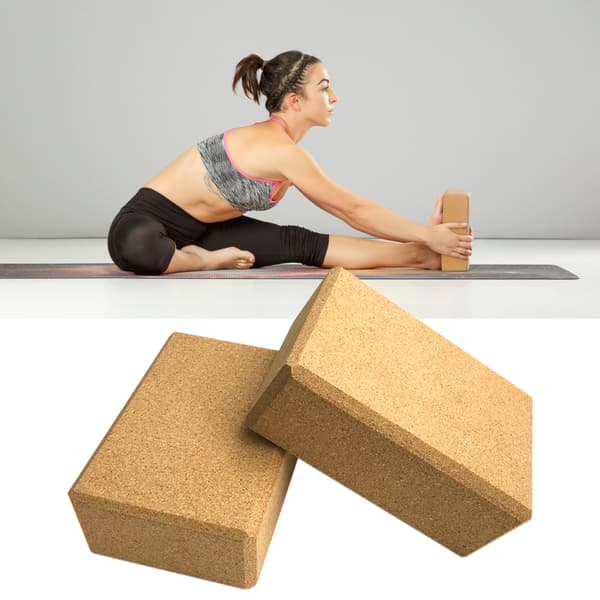 Korkyogablock med justerbart stretchbälte, 2-pack, träkorkblock