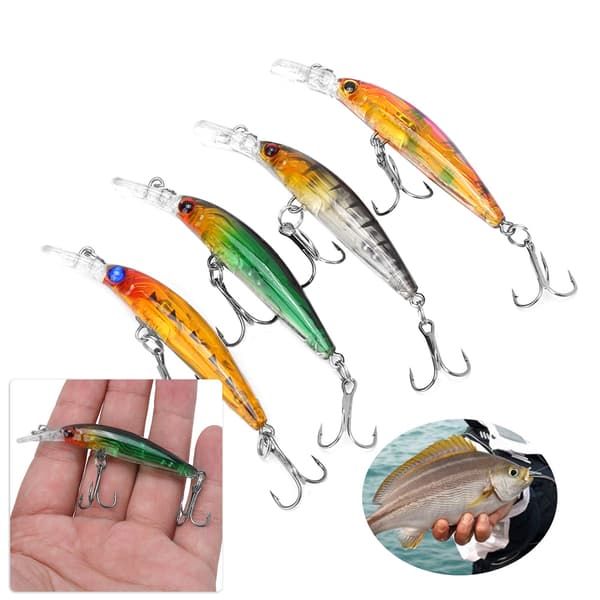 4 st Minnow Fiskedrag 7cm 3.8g Sjunkande Hårda Drag med Livfulla Trekrokar