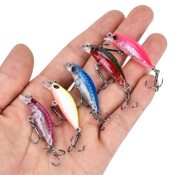 5 kpl Mini Minnow ABS-tekokaloja terävällä kolmihaarakoukulla - Kalastustarvike