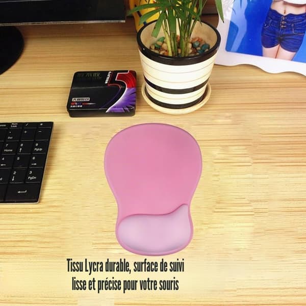 Ergonomisk gel-musemåtte, håndledsstøtte, gaming-musemåtte, muse-håndledsstøtte med PU-base, lyserød