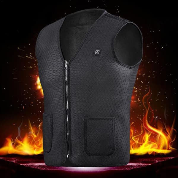 Unisex elektrisk uppvärmd väst med USB, V-ringning, slim fit, termisk, utomhus/vinter