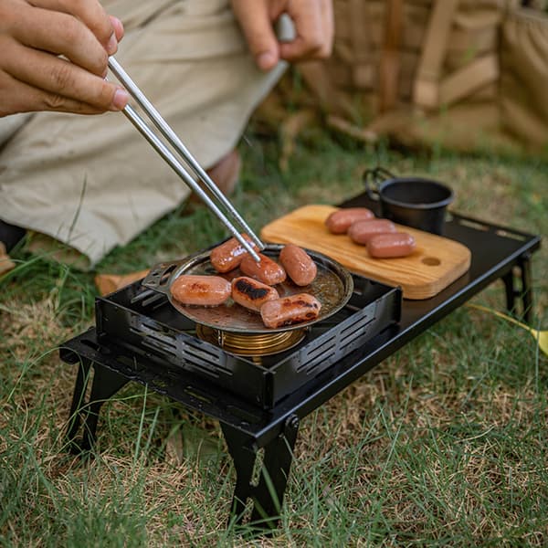 Lite bærbart sammenleggbart campingbord, rustfritt stål, 5 kg lastekapasitet, med oppbevaringspose