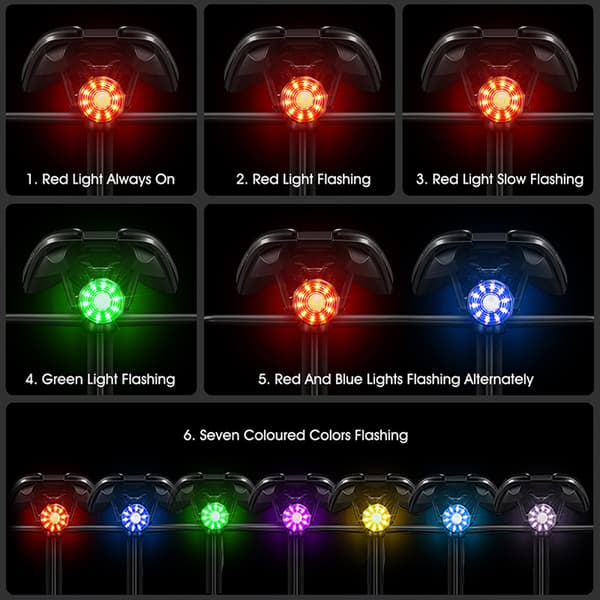Genopladelig USB Cykelbaglygte med 6 Tilstande og 7 Farver, IPX4 LED-lys, Sikker til Natbrug.
