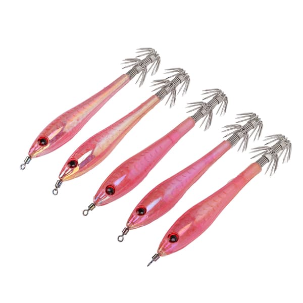5 STK Kunstig Blæksprutte-krog med To-rækket Design, Holdbart Centralt Gummimateriale, Pink