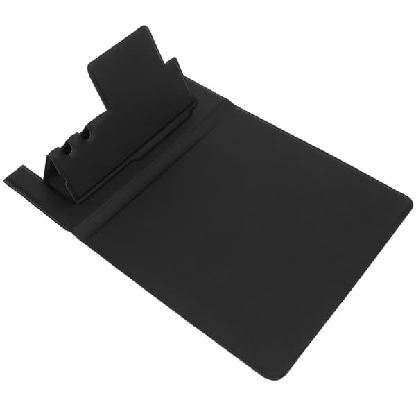 Svart USB-musematte med trådløs lading og sammenleggbart telefonstativ for PC, bærbar datamaskin og skrivebord
