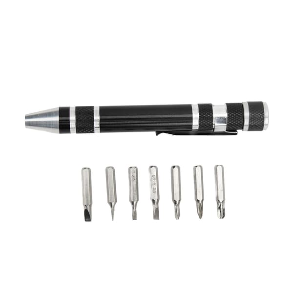 8-i-1 Lommeskruetrækker Mini Magnetisk Pen Multifunktionel til Tynde Skruer Sort