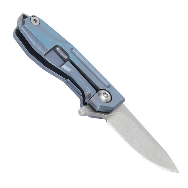Mini Titanium Foldekniv med D2-klinge, Nøglering og Blå Kæde