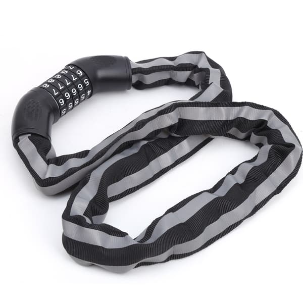Nøglefri kombinationscykellås med reflekterende kabel, tyverisikring, 5 cifre, sort