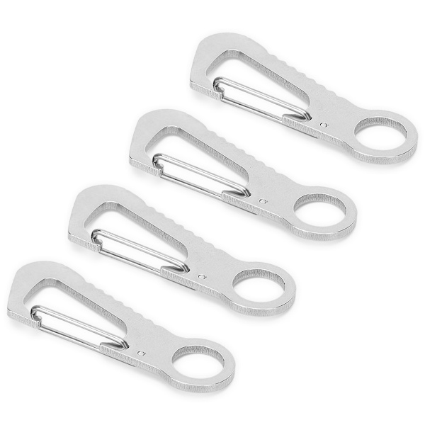 4 stk. multifunktionel D-ring karabinhage i rustfrit stål til klatring, flaskeåbner, nøglering, sølv