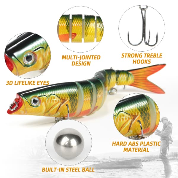 TARUOR 140mm 8-segment sjunkande fiskedrag med trekrokar