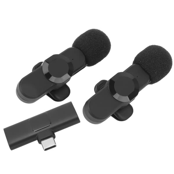 2 stk trådløs 2,4 GHz Lavalier-mikrofon med støyreduksjon og klipsdesign for Android-opptak og -strømming