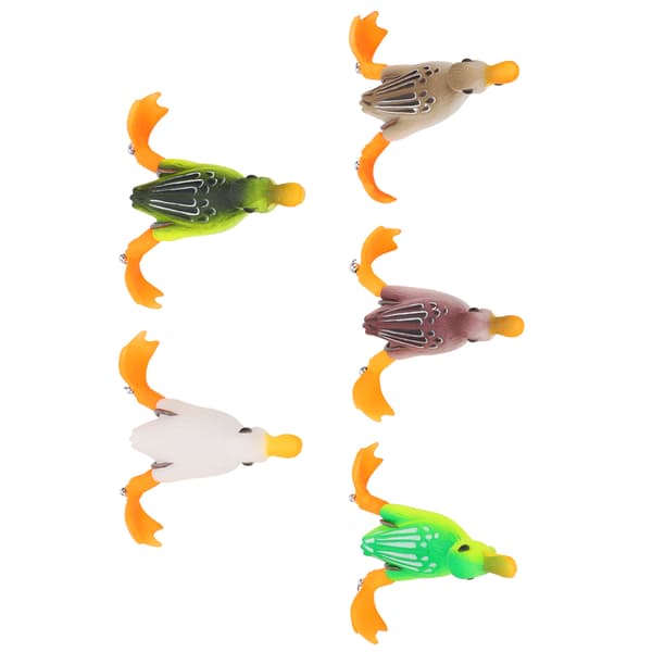 5 stk. flytende andesluker med kroker, 3D gummibassfiskesluker