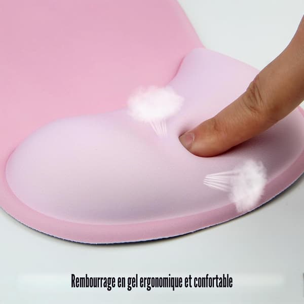 Ergonomisk gel-musemåtte, håndledsstøtte, gaming-musemåtte, muse-håndledsstøtte med PU-base, lyserød