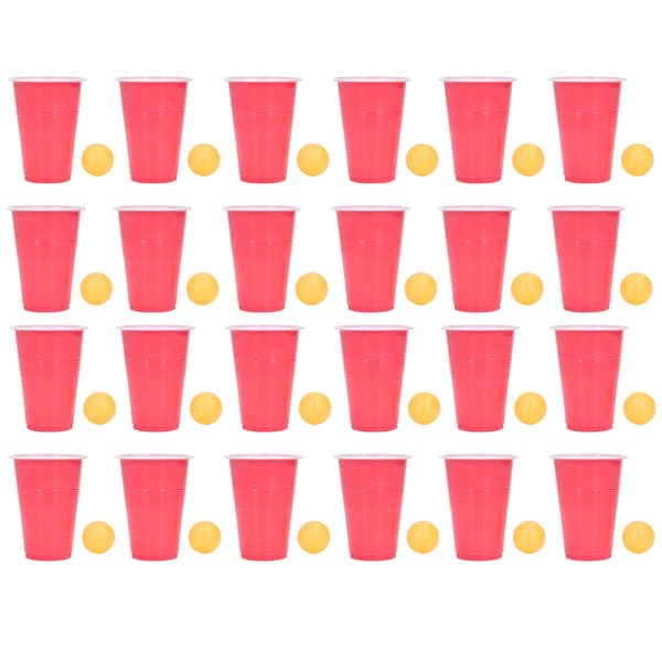 Beer Pong Spilsæt 24 stk. PP-kopper og plastikbolde til universitetsfester, jul, helligdage