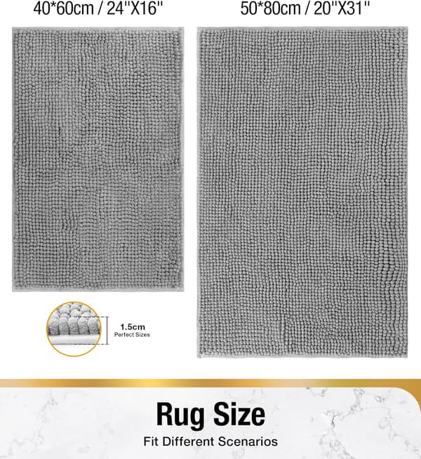 Chenille bademåtte, 60x40cm superabsorberende brusemåtte, skridsikker bademåtte, til bruser og badekar