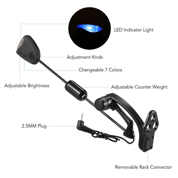 Lixada Fiskeri Oscillator Sæt med 7-farvet LED-indikator til Bidalarmer