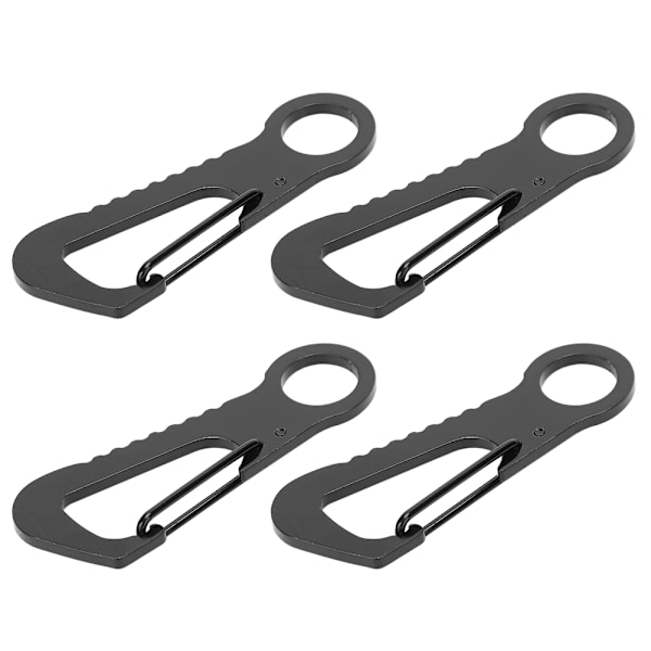4 stk. multifunktionel D-ring karabinhage i rustfrit stål til klatring, flaskeåbner, nøglering, sort