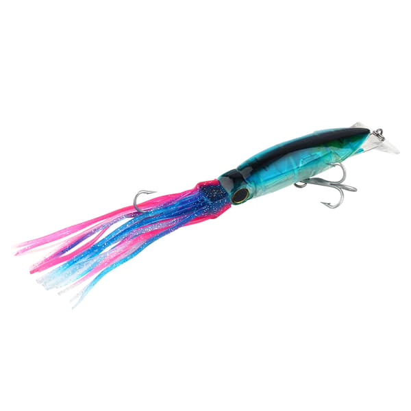 Bläckfiskfiskedrag 24cm/40g Trekrok Transparent Blå med Ljusreflektion