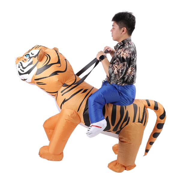 Oppblåsbar tigerkostyme med vifte, middels størrelse, polyester, morsomt for bursdagsfester